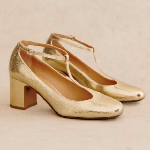 Sezane Marcie Mary Janes Gold Crackle Size 40/9 *NWOB* - Picture 2 of 14